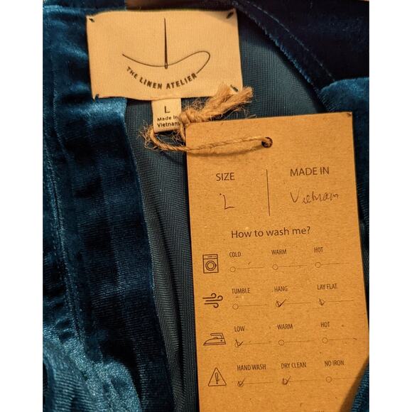 New The Linen Atelier sz L Cara Teal Velvet Velour Wedding Dress E2 - Picture 5 of 5